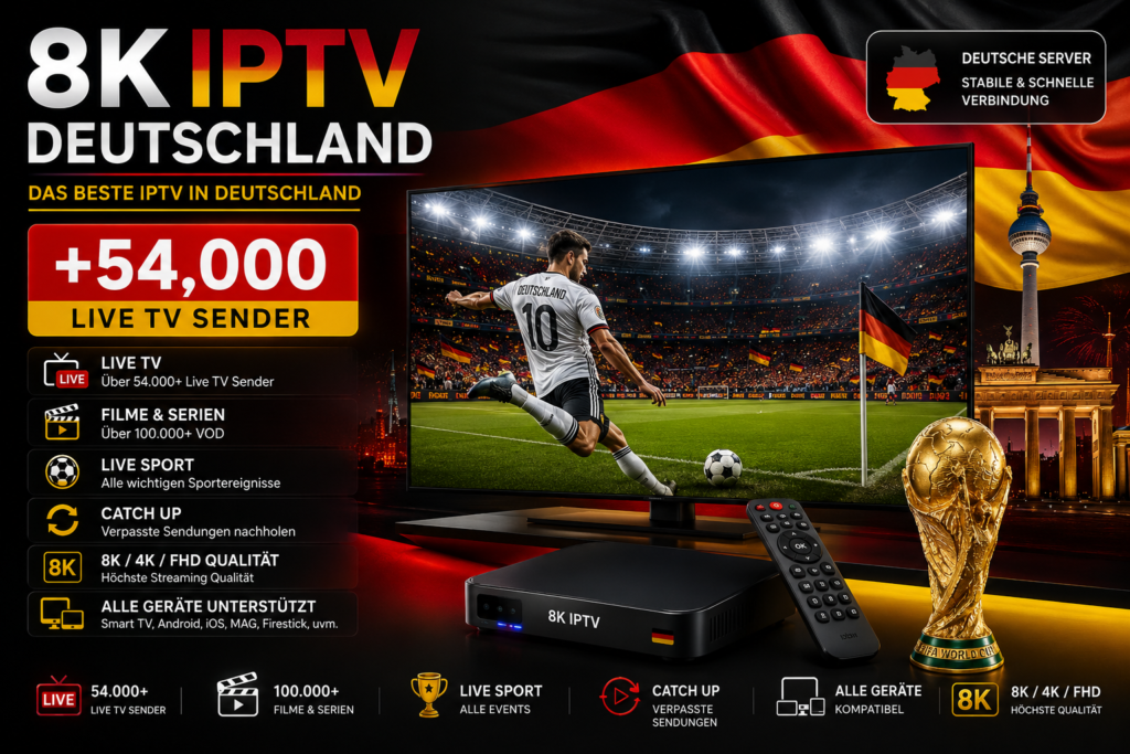 Bestes 8K IPTV 2026 — Anti-Freeze, VPN & 55K Sender | Deutschland